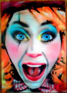 Lire la suite à propos de l’article Portraits aérosol sur toile (2) : Clown.