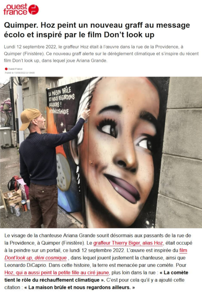 Portrait d'Ariana Grande par HOZ. Ouest-France Quimper