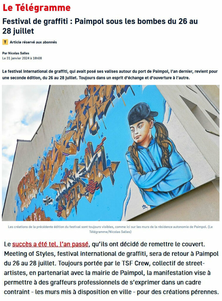 Apparition dans Le Télégramme du 31/01/2024