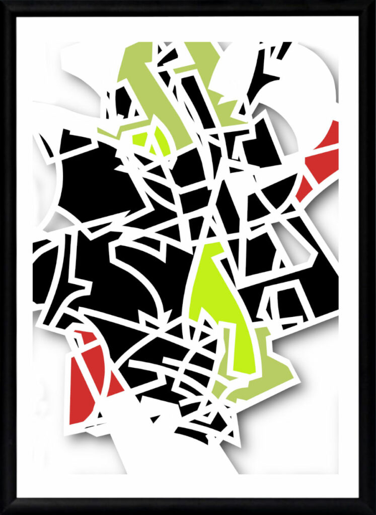 Affiche street-art et abstraction de lettres graffiti à partir du pseudonyme d'artiste HOZ
