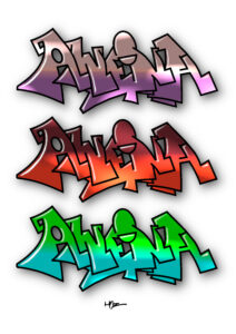 Lettres graffiti réalisées par HOZ pour AWENA. Juillet 2025.