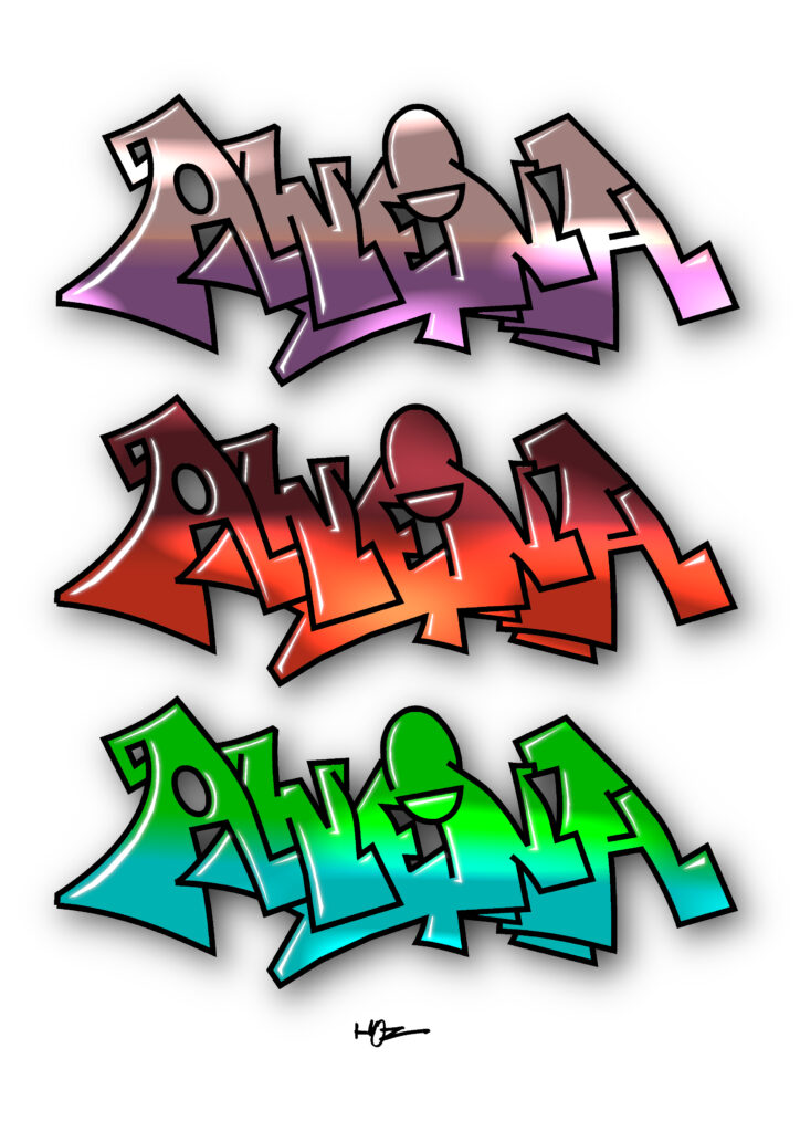 Lettres graffiti réalisées par HOZ pour AWENA. Juillet 2025.