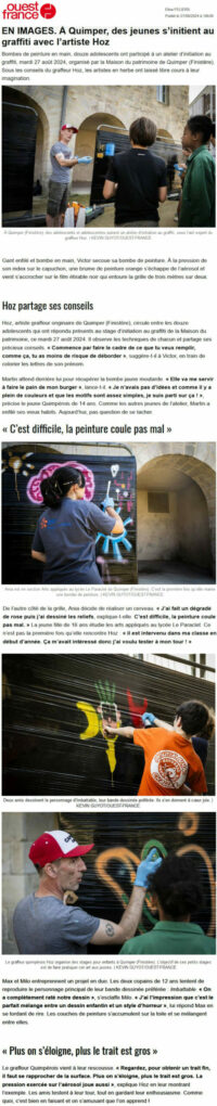 Ouest-France 28/08/2024 Atelier graffiti Maison du Patrimoine Quimper